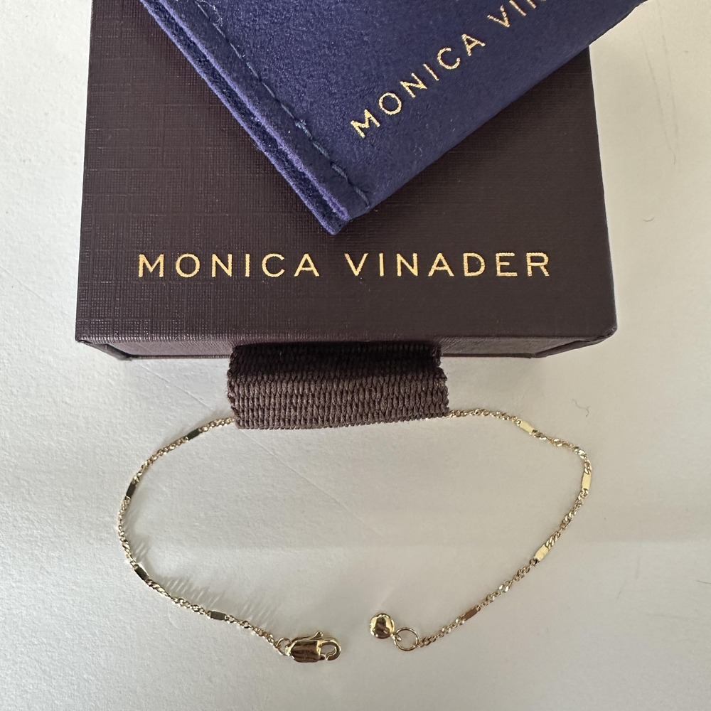 Monica Vinader 14K Yellow Gold Shimmer Chain Bracelet 6 Inch MV Logo Delicate